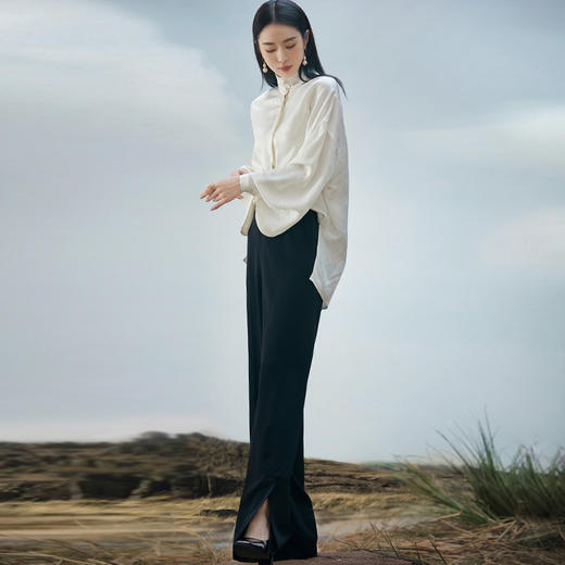 扶摇新中式2023秋立领改良国风唐装白色复古上衣女衬衫 商品图3