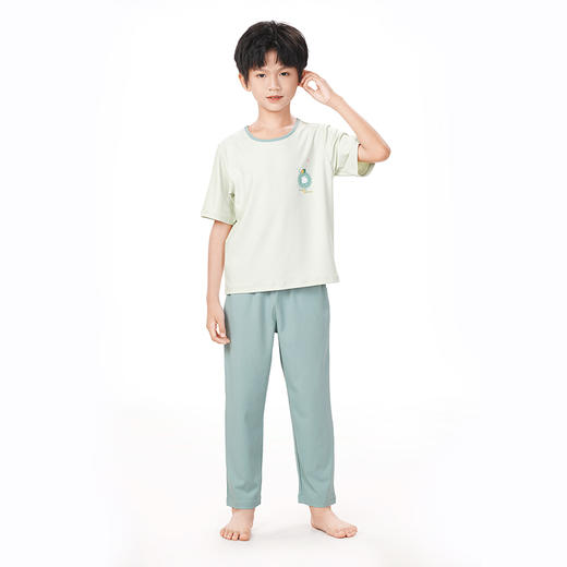都市丽人眯雅佳好睡好眠春夏睡衣男女童针织人棉坑条家居服薄款中袖长裤童装棉质套装JH42A2 商品图4
