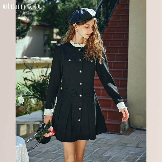 OLrain欧芮儿法式黑色连衣裙女早春2024新款赫本风通勤显瘦裙子 商品图0