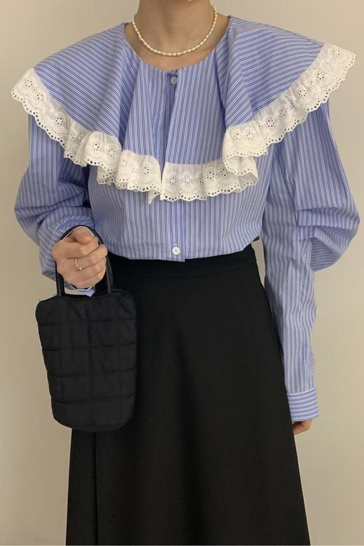 Stay2Weeks ins风娃娃领撞色条纹衬衫 17265 商品图0