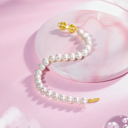 周六福淡水珍珠手链女款S925银蝴蝶结珍珠手串手饰优雅送女友礼物 商品图2