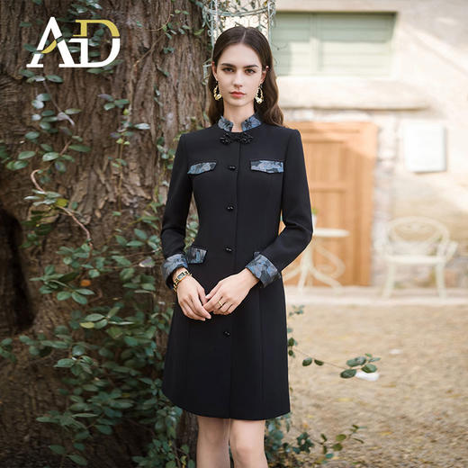 AD新中式连衣裙女春装2024新款高级感提花西装裙轻奢国风裙子黑色 商品图1