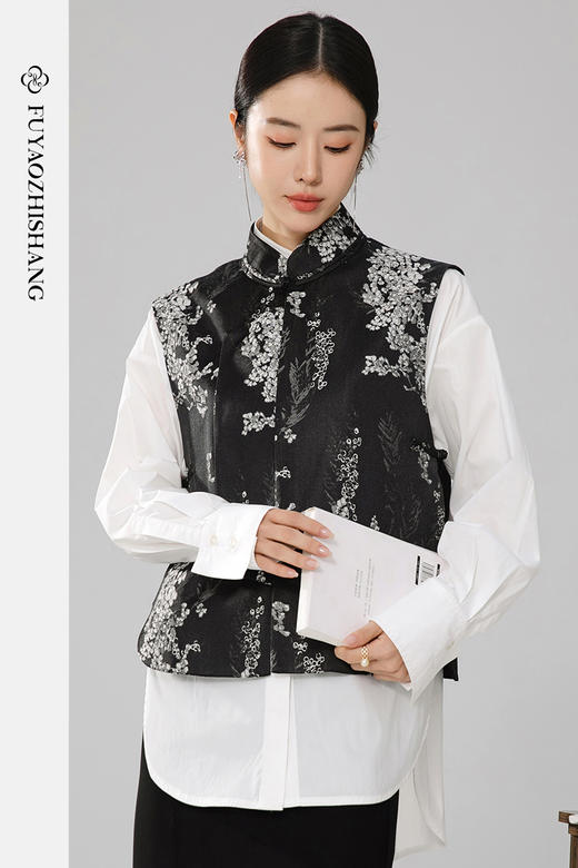 扶摇 中式马甲背心女春秋外搭黑色小坎肩国风高级感无袖外套 商品图5