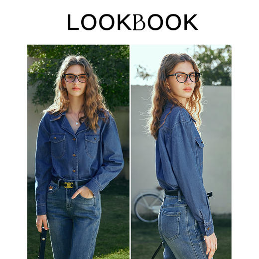 欧芮儿法式复古牛仔衬衫女早春2024新款长袖西装领上衣衬衣高级感 商品图4