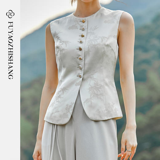 扶摇 中式国风复古唐装圆领盘扣马夹女秋冬改良坎肩上衣马甲 商品图1