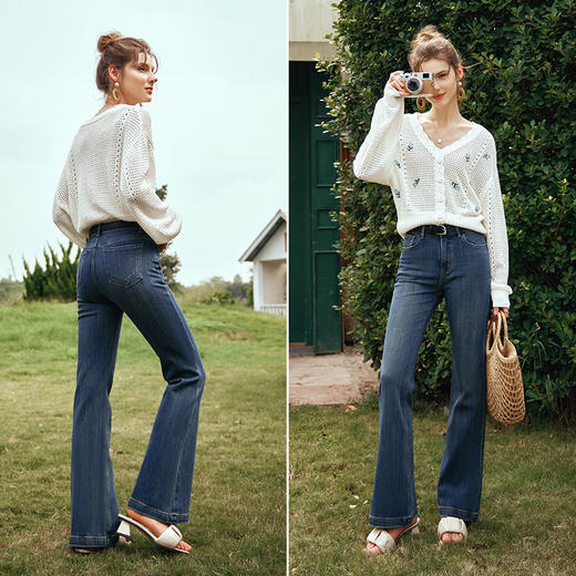 OLrain欧芮儿微喇牛仔裤女秋冬2023年新款水洗高腰显瘦百搭裤子 商品图4