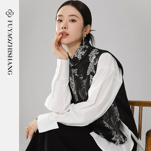 扶摇 中式马甲背心女春秋外搭黑色小坎肩国风高级感无袖外套 商品图2