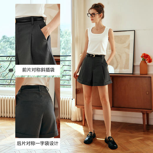 OLrain欧芮儿小个子休闲裤女春季2024年新款简约百搭时装a字短裤 商品图3