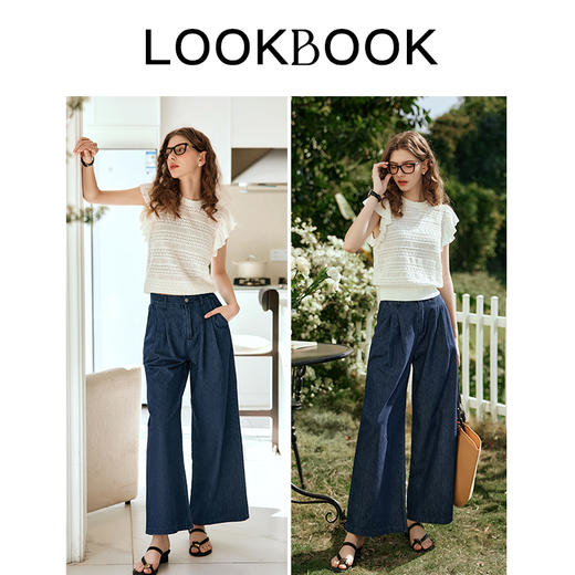 OLrain欧芮儿蓝色牛仔裤女早春2024年新款高腰百搭宽松直筒阔腿裤 商品图4