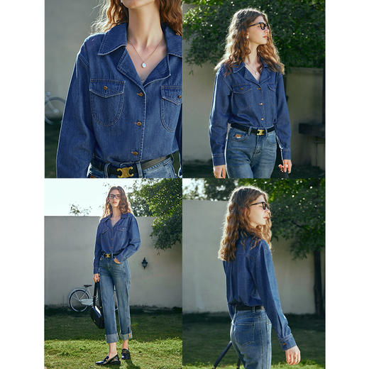 欧芮儿法式复古牛仔衬衫女早春2024新款长袖西装领上衣衬衣高级感 商品图2