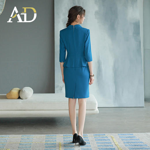 AD靛蓝色西装连衣裙新款气质工作服套装裙酒店前台经理正装 商品图4
