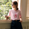 OLrain欧芮儿粉色短袖T恤女早春2024新款气质显瘦趣味十字绣上衣 商品缩略图0