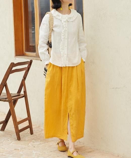 纯亚麻木耳边对丝，复古双层领女衬衣 清爽女上衣HS24833 商品图2