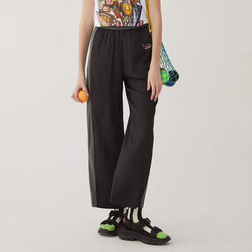 谜底雪纺直筒裤长裤女2024夏款时尚拼色轻薄亲肤休闲裤246MK7020 商品图0