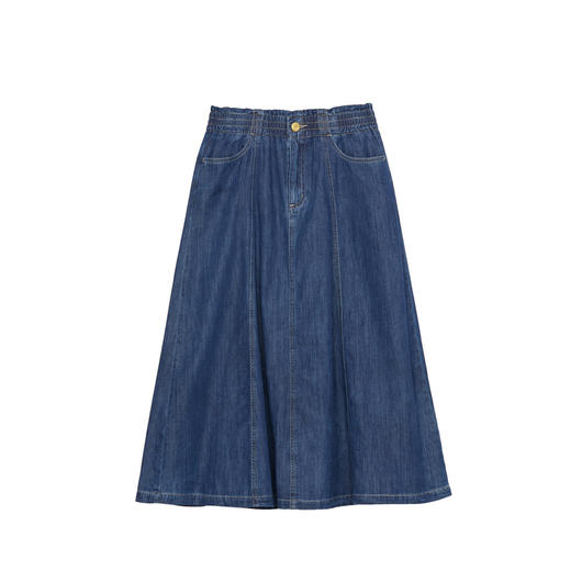 谜底气质牛仔半身裙2024夏季新款复古高腰A型长裙松紧腰246MB7003 商品图4