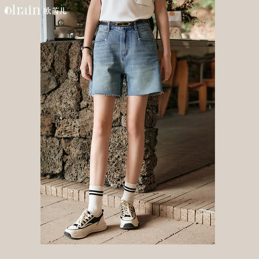 OLrain欧芮儿复古蓝牛仔裤女早春2024年新款休闲减龄百搭直筒短裤 商品图0