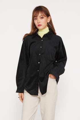 BORAN帛然 黑色灯芯绒衬衣 10229