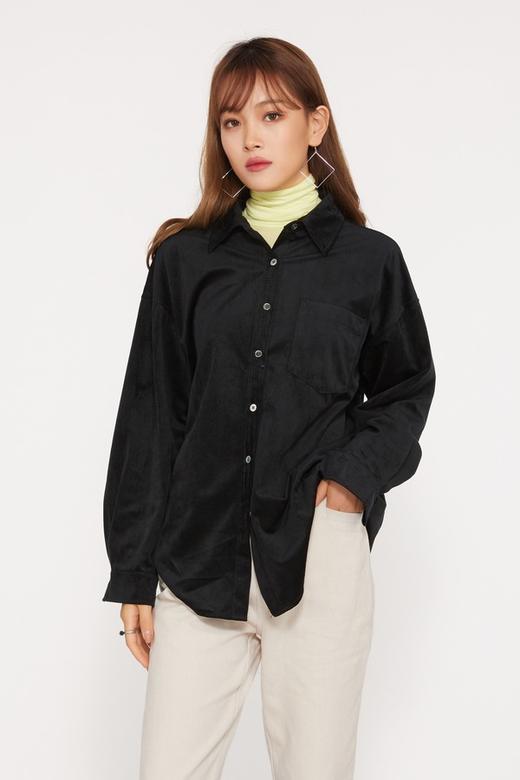 BORAN帛然 黑色灯芯绒衬衣 10229 商品图0