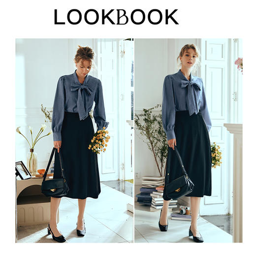 OLrain欧芮儿法式牛仔衬衫女早春2024新款复古通勤系带蝴蝶结上衣 商品图4