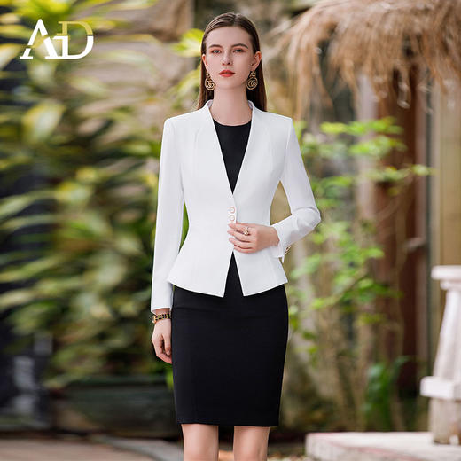 AD女总裁范正装两件套新款长袖西装外套修身圆领职业连衣裙子 商品图1