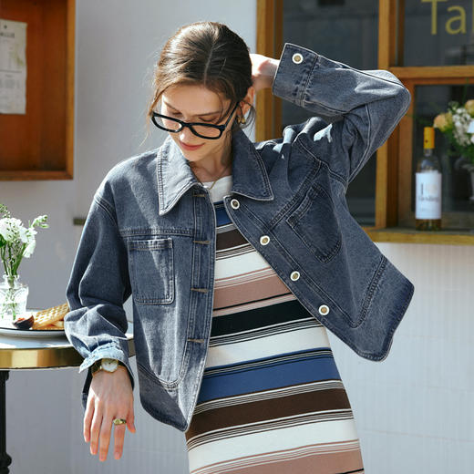 OLrain欧芮儿牛仔外套女早春2024年新款宽松时尚设计感水洗上衣 商品图2