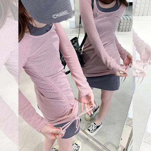 <曾小咸推荐> 【纯欲辣妹】假两件粉灰连衣裙 商品图3