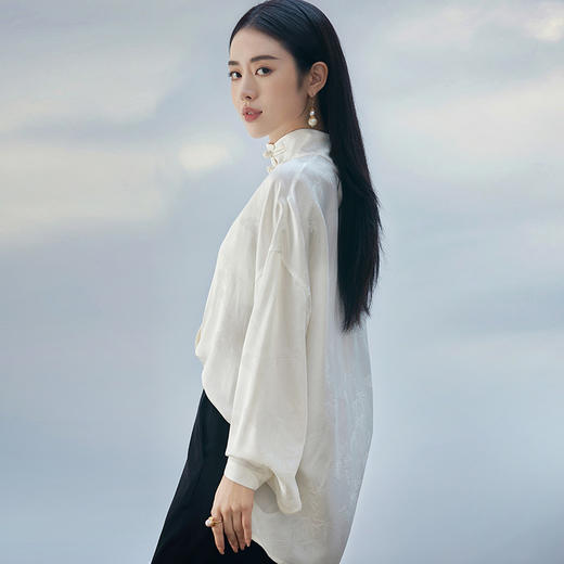 扶摇新中式2023秋立领改良国风唐装白色复古上衣女衬衫 商品图4