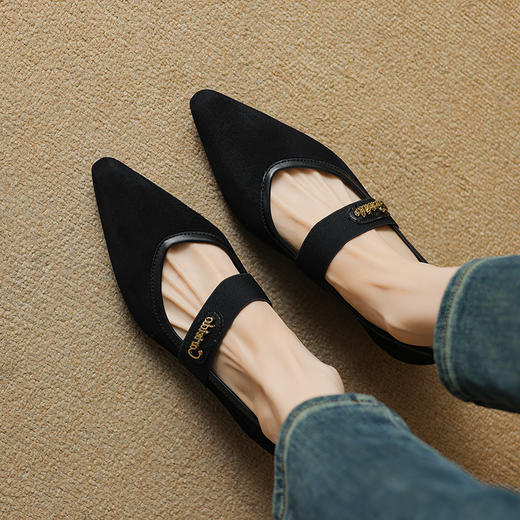 【预售5天】时尚新款，里外全皮羊猄皮尖头低跟单鞋TX472 商品图6