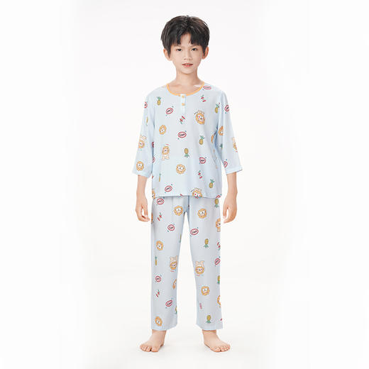 都市丽人眯雅佳生活家居春夏睡衣女童梭织人棉家居服薄款七分袖长裤童装梭织棉套装JH42A4 商品图1