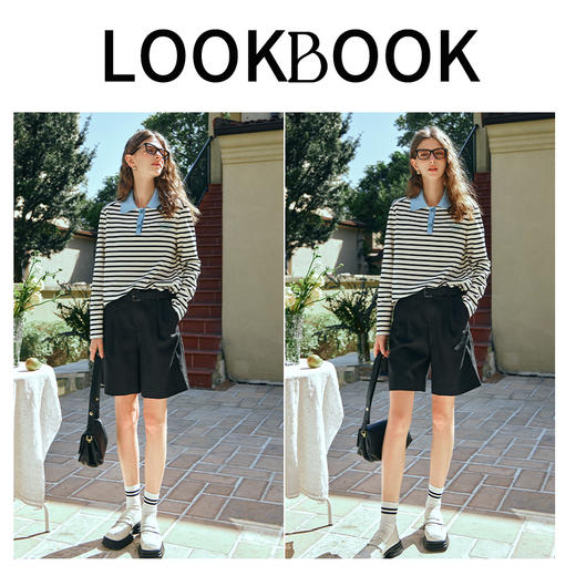 OLrain欧芮儿POLO领长袖T恤女早春2024年新款时尚宽松条纹上衣 商品图3