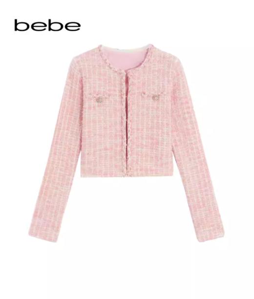 【2F】bebe2024春季新款女士花纱混纺花式纽扣小香风针织开衫 商品图1