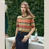 OLrain欧芮儿条纹针织衫女早春2024年新款彩色渐变别致短袖上衣 商品缩略图0
