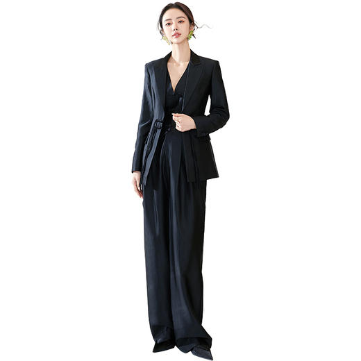 扶摇 高端西装外套女新中式盘扣黑色条纹西服套装气质职业装 商品图4