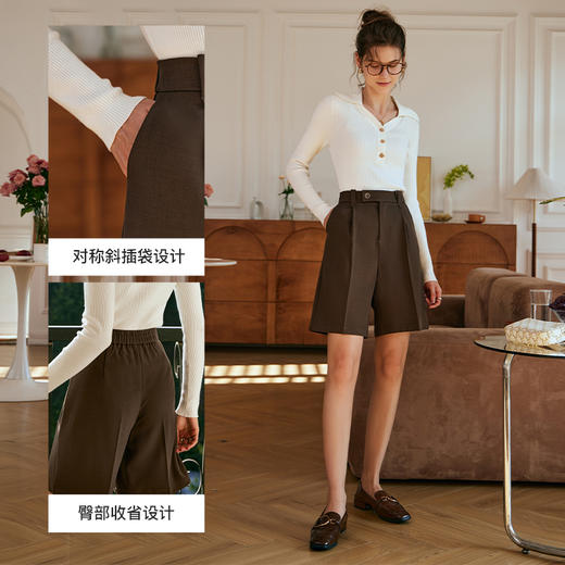 OLrain欧芮儿咖啡色休闲裤女早春2024年新款知性百搭显瘦短裤 商品图3