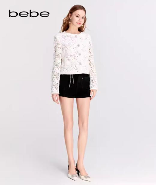 【2F 】bebe2024春季新款女士经典蕾丝钻扣小香风圆领夹克外套 商品图0
