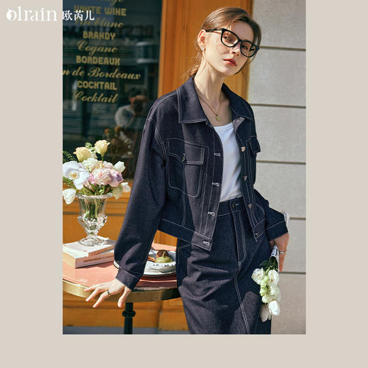OLrain欧芮儿牛仔蓝短外套女早春2024年新款复古休闲小个子上衣 商品图0