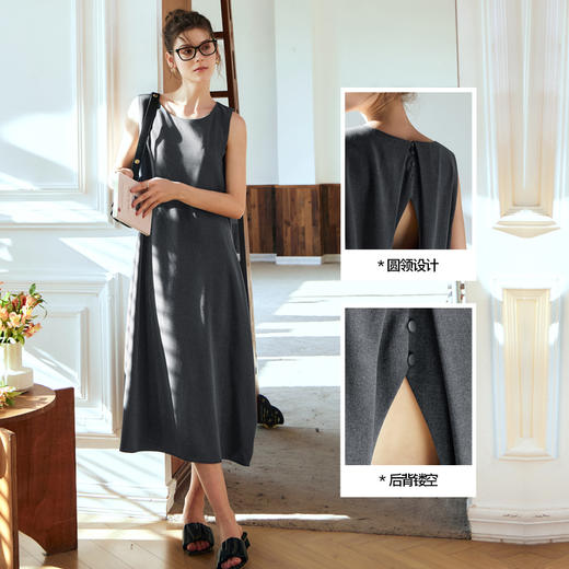 OLrain欧芮儿灰色无袖连衣裙女早春2024年新款简约气质慵懒长裙 商品图3