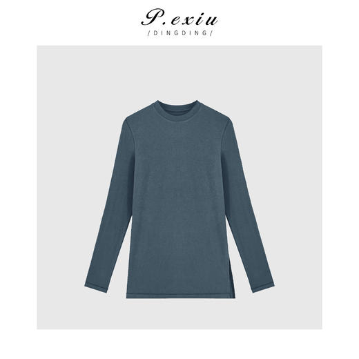 04-4潘依绣丁丁宠粉【至简美学】秋冬下摆侧开叉圆领宽松百搭长袖T恤 W-61726 商品图2