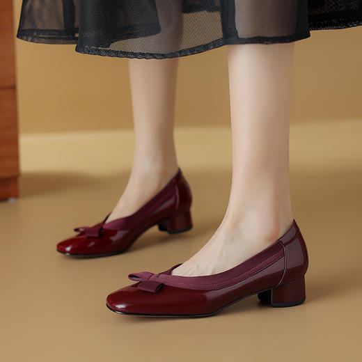 OLD24-024 2024春季法式蝴蝶结银色粗跟单鞋女圆头中跟芭蕾舞高跟鞋甜美瓢鞋 商品图3