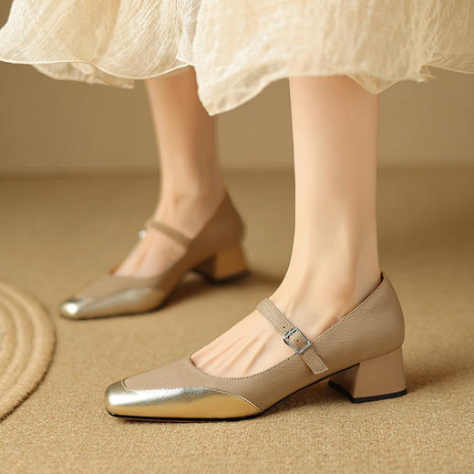 【预售5天】春夏新款，拼接粗跟时尚全皮单鞋LD&6711 商品图4