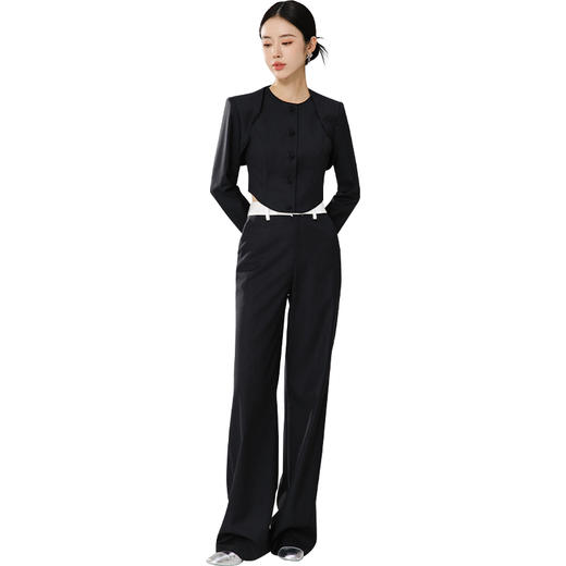 FUYAO扶摇 新中式百搭坎肩女灰色气质国风短西装外套直筒裤两件套 商品图4