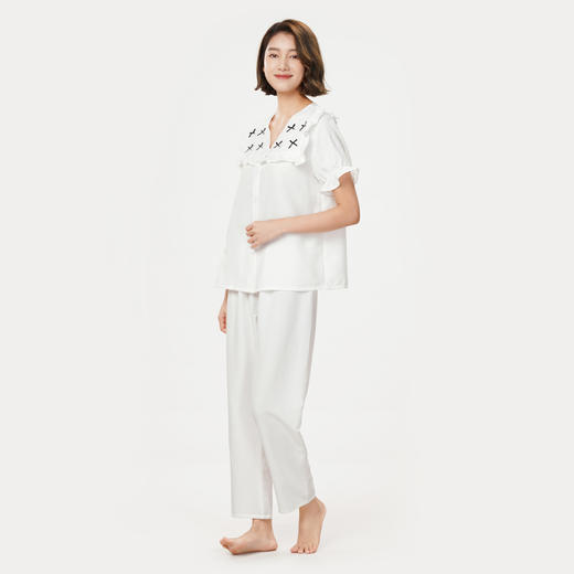 都市丽人舒适外出春夏睡衣女软绵绵家居服薄款短袖长裤女士套装LH41C8 商品图2