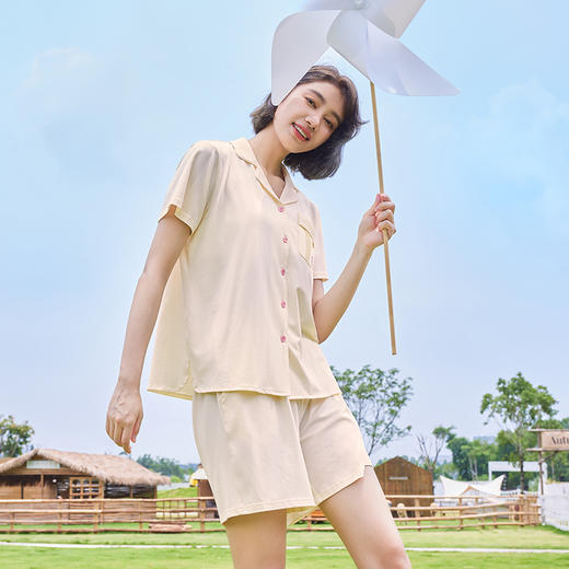 都市丽人好睡好眠春夏睡衣女凉感无尘棉家居服薄款短袖短裤女士无尘棉套装LH40A3 商品图2