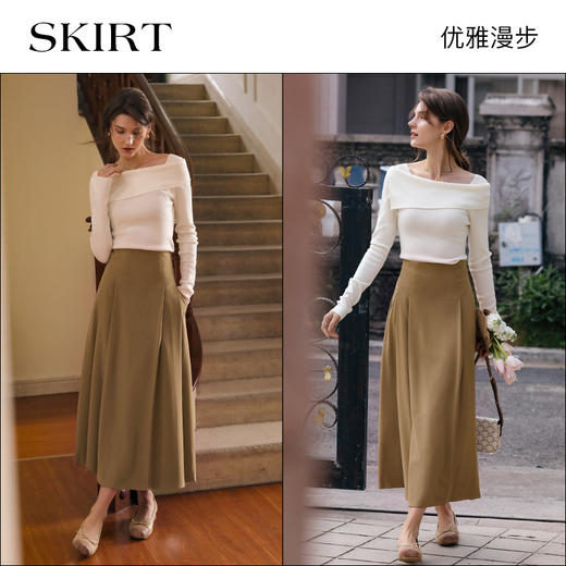 OLrain欧芮儿卡其色半身裙女春季2024年新款气质优雅通勤马面裙 商品图4