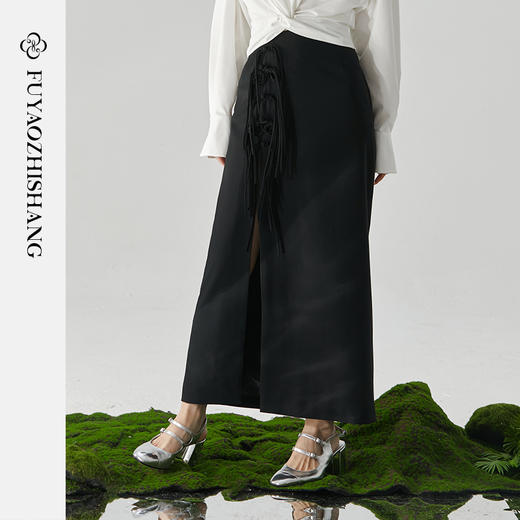 扶摇 高级感气质开叉半身裙女夏季新款国风系带高腰裙子秋季 商品图4