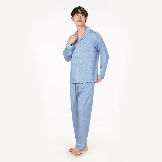 都市丽人都市锋尚好睡好眠春夏睡衣男冰雪丝提花家居服薄款长袖长裤男士丝质套装FH41A3 商品图2