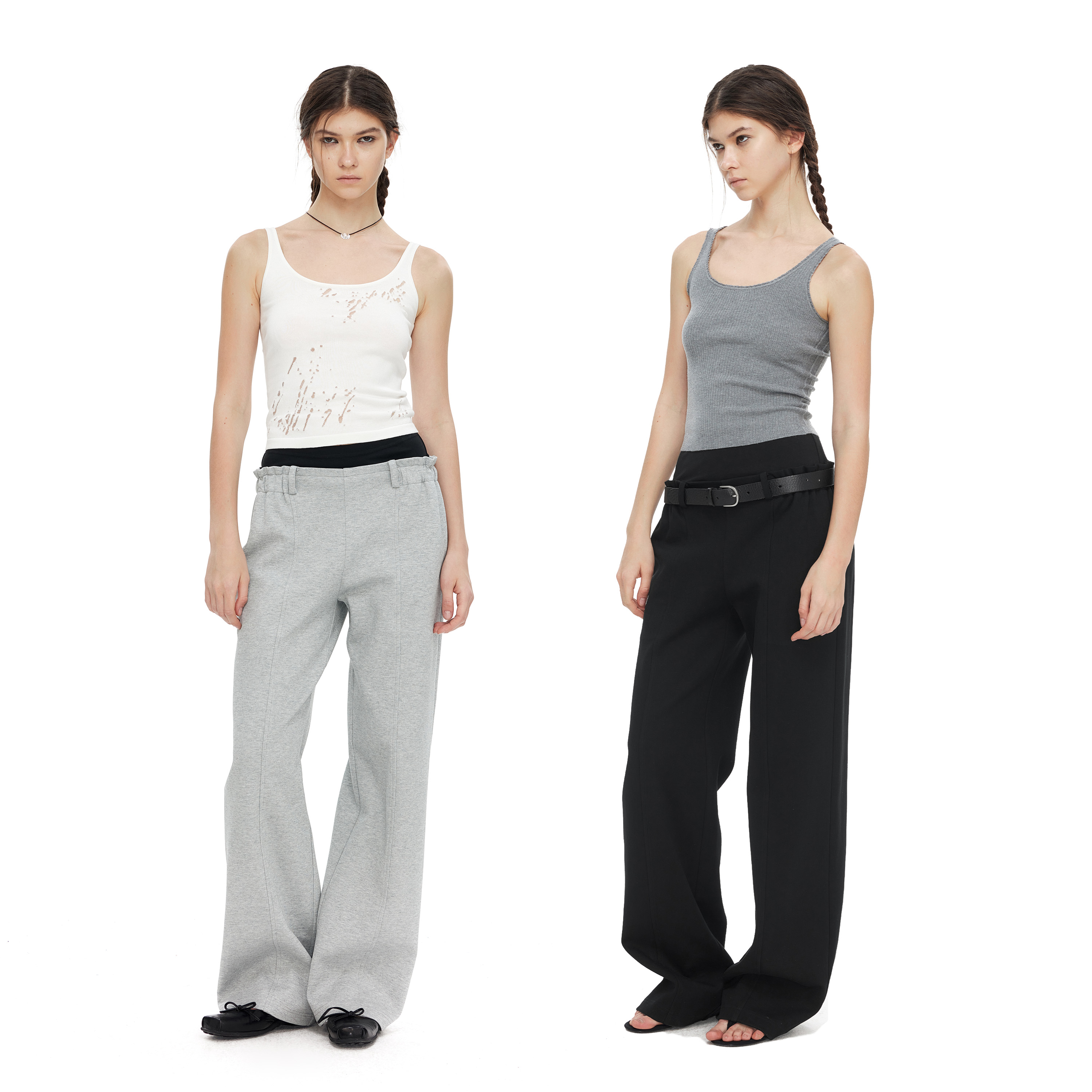 NUTH双腰头拼接设计感宽松显瘦直筒休闲卫裤