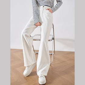 OLrain欧芮儿米白色牛仔裤女春季2024年新款高腰宽松休闲直筒裤