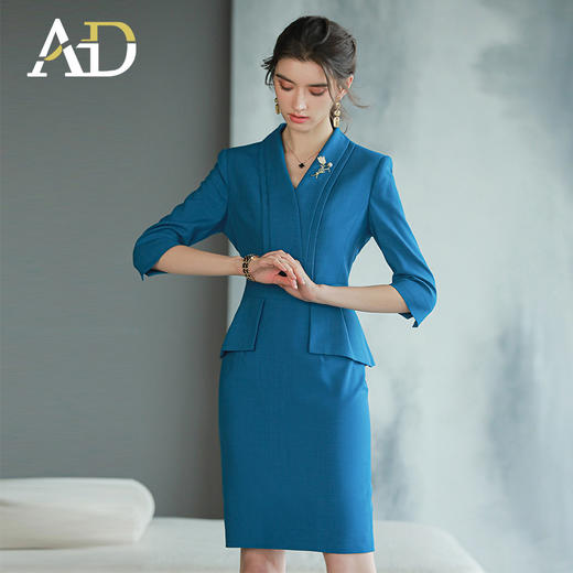 AD靛蓝色西装连衣裙新款气质工作服套装裙酒店前台经理正装 商品图0