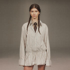 NUTH假两件收腰显瘦条纹长袖衬衫连衣裙女